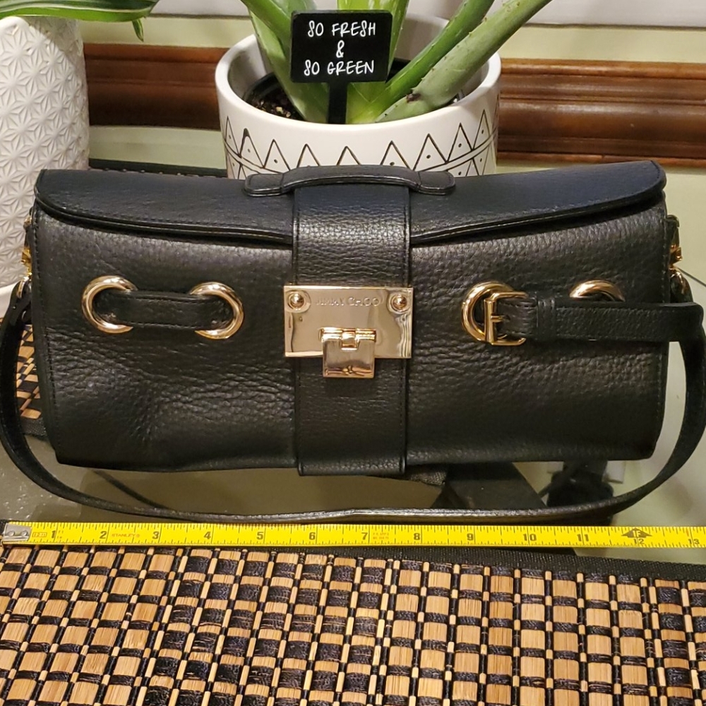 Jimmy Choo black leather shoulder/clutch bag